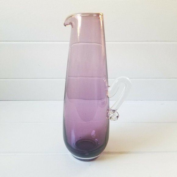 Vintage Hand Blown Purple Lilac Glass Pitcher  Dec - Picture 1 of 12